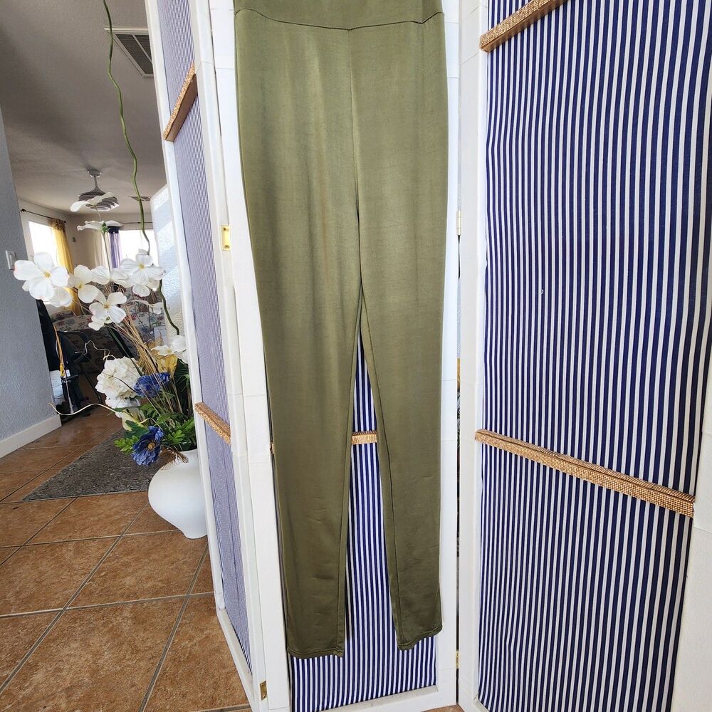 Olive Green Silky Jumpsuit Size S/M - Picture 3 of 3
